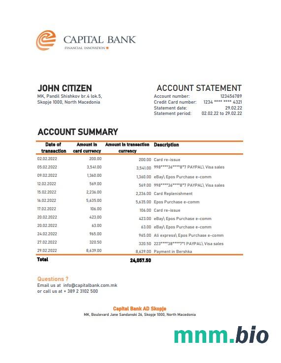 Nigerienia Fidelity wyciąg bankowy szablon Worda i PDF, version 2